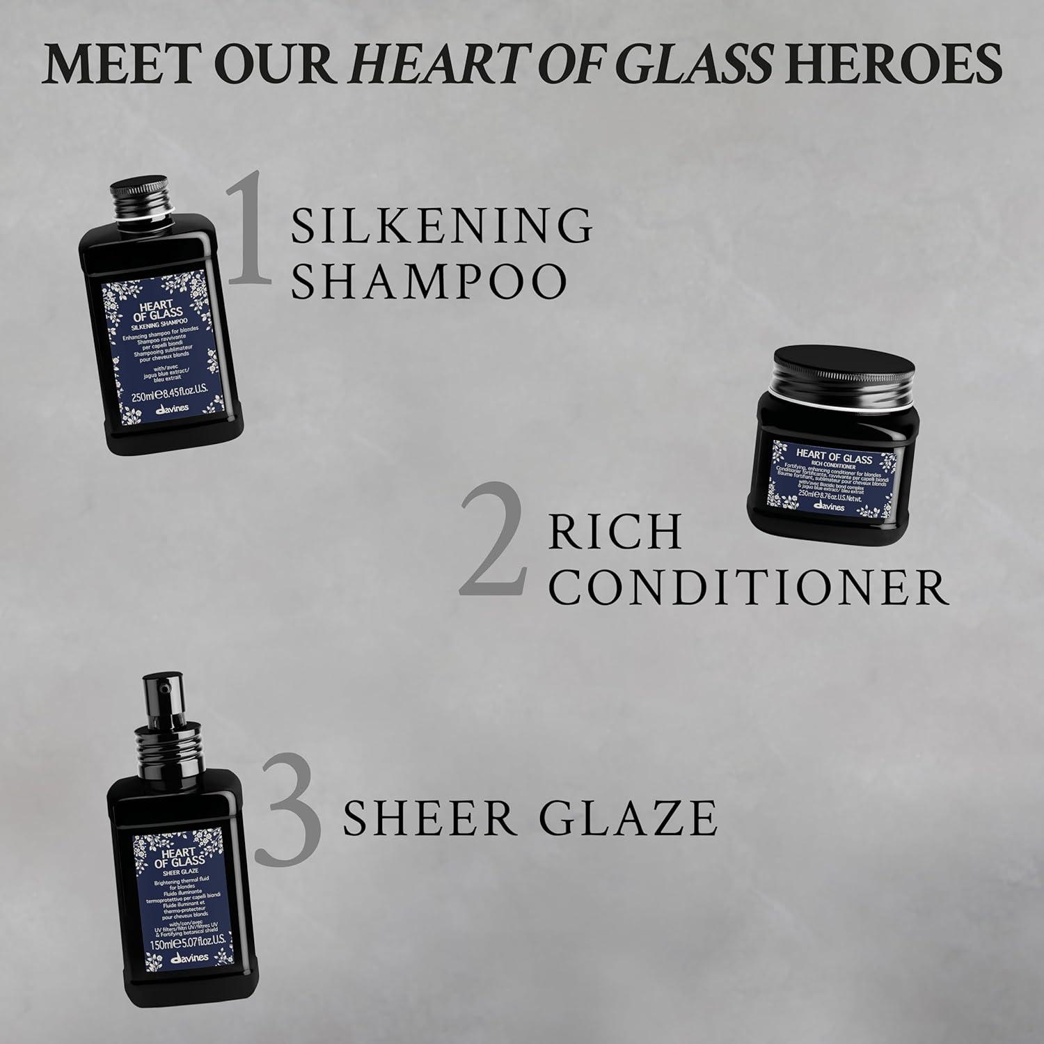 imageDavines Heart of Glass Silkening Shampoo for Blonde Care Nourishing Protection for Natural Or Cosmetically Treated Hair3Piece Set
