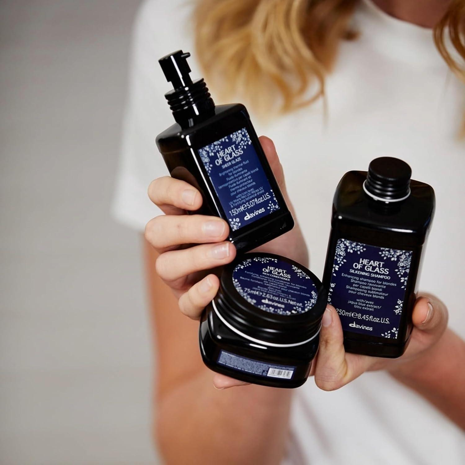 imageDavines Heart of Glass Silkening Shampoo for Blonde Care Nourishing Protection for Natural Or Cosmetically Treated Hair3Piece Set
