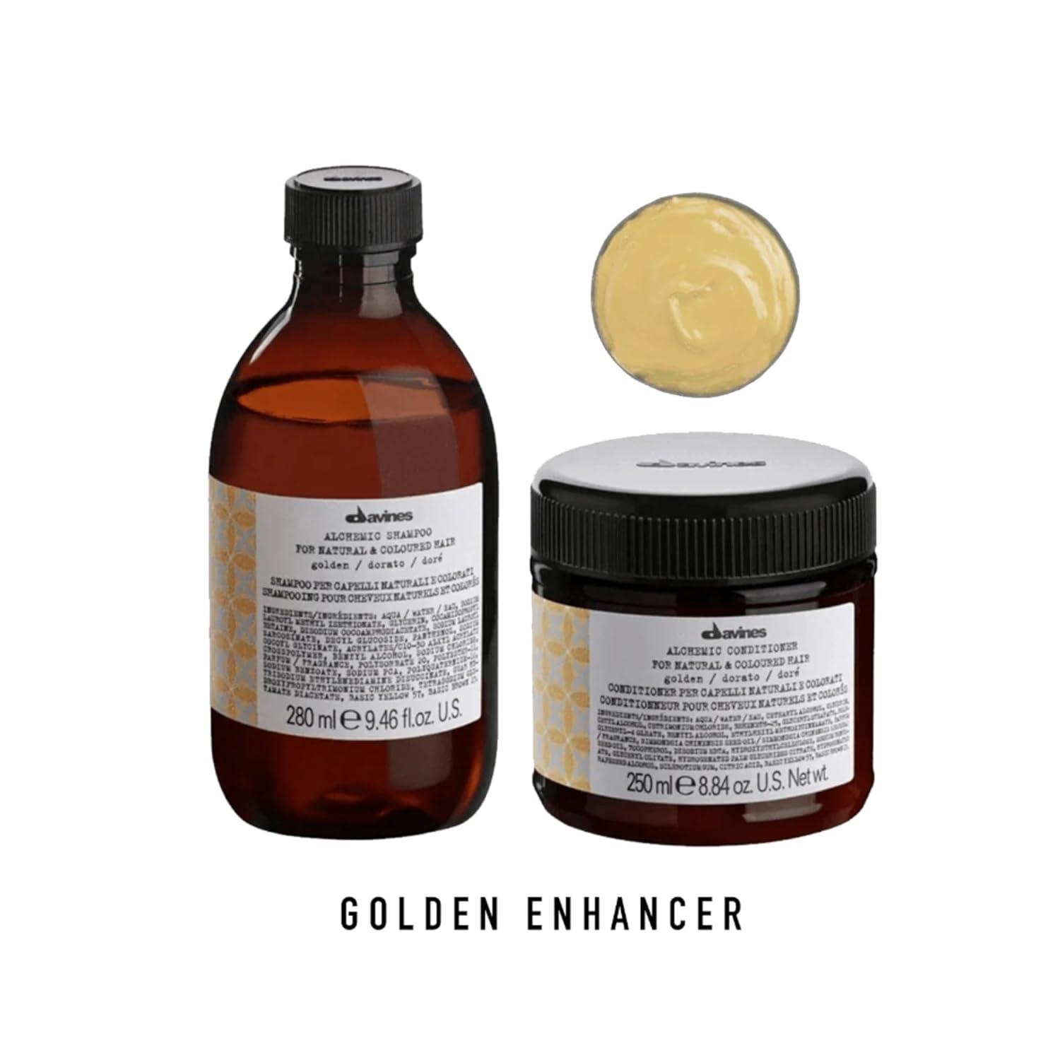 imageDavines Alchemic Golden Shampoo amp Conditioner Safe Cleansing for Color Treated Hair Illuminate amp Enhance Colored Hair 884 amp 946 fl oz