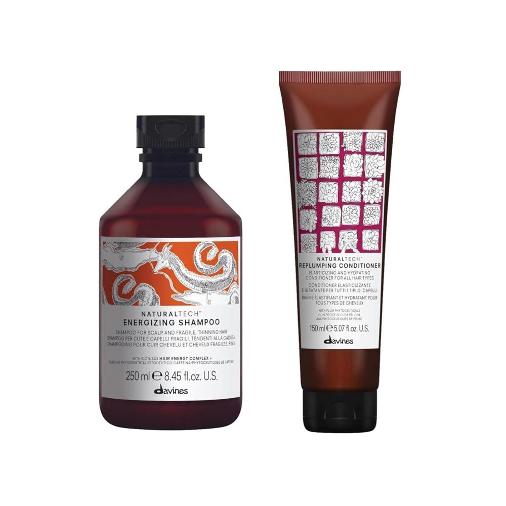 imageDavines Naturaltech ENERGIZING Shampoo amp REPLUMPING Conditioner Gentle Cleansing for Fragile Hair Protect Revitalize amp Energize The Scalp Moisturize amp Detangle 845 fl oz amp 507 fl oz