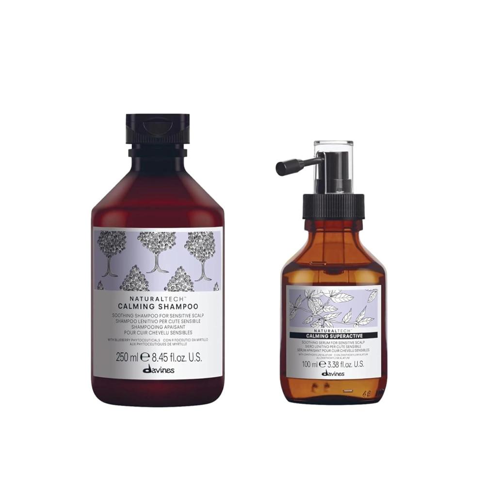 imageDavines Naturaltech CALMING Shampoo amp Superactive Serum Gentle Cleansing While Relieving Itch In Sensitive Scalps Irritation ReliefShampoo Serum